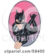 Royalty Free RF Clipart Illustration Of A Halloween Pinup Girl In A Sey Black Leather Cat Costume