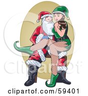 Poster, Art Print Of Sexy Elf Pinup Girl Sitting On Santas Lap