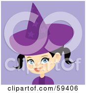 Royalty Free RF Clipart Illustration Of A Cute Little Black Haired Girl Wearing A Purple Halloween Witch Hat by Monica