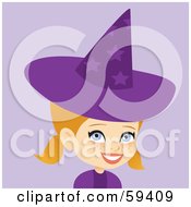 Poster, Art Print Of Cute Little Blond Girl Wearing A Purple Halloween Witch Hat