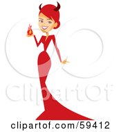 Royalty Free RF Clipart Illustration Of A Red Haired Devil Woman In A Long Red Dress Holding A Ball Of Fire by Monica #COLLC59412-0132