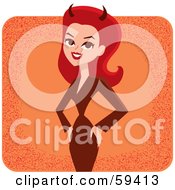 Poster, Art Print Of Pretty Red Haired Devil Woman Smiling And Standing With Her Hands On Her Hips