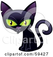 Royalty Free RF Clipart Illustration Of A Scrawny Black Cat With Green Eyes Fangs And A Cut In His Ear