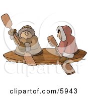 Alaskan Eskimos Canoing Down A River Clipart Picture