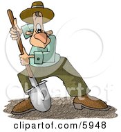 Man Digging Dirt With A Round Point Shovel