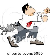 Vicious Dog Attacking A Man Running Away Clipart Picture