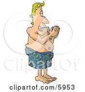 Scared Man Preparing To Dive Into A Swimming Pool Clipart Picture
