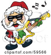 Poster, Art Print Of Santa Claus Wearing Shades Rocking Out And Playing A Guitar
