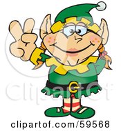 Poster, Art Print Of Peaceful Female Christmas Elf Gesturing The Peace Sign