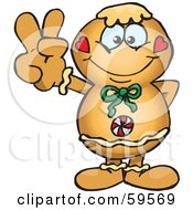 Royalty Free RF Clipart Illustration Of A Peaceful Gingerbread Man Gesturing The Peace Sign by Dennis Holmes Designs