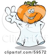 Royalty Free RF Clipart Illustration Of A Peaceful Ghost With A Pumpkin Head Gesturing The Peace Sign by Dennis Holmes Designs