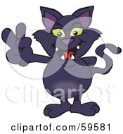 Royalty Free RF Clipart Illustration Of A Peaceful Black Halloween Cat Gesturing The Peace Sign