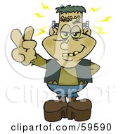 Royalty Free RF Clipart Illustration Of A Peaceful Frankenstein Gesturing The Peace Sign by Dennis Holmes Designs