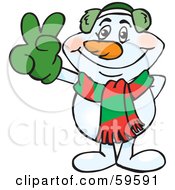 Poster, Art Print Of Peaceful Winter Snowman Gesturing The Peace Sign