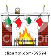 Poster, Art Print Of Clock And Candles Over Christmas Stockings On A Brick Fireplace