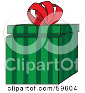 Poster, Art Print Of Partially Opened Green Striped Gift Box With A Curly Red Bow