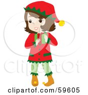 Poster, Art Print Of Brunette Girl In A Christmas Elf Costume Carrying A Gift