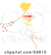 Poster, Art Print Of Blond Female Angel Spreading Hearts From A Bowl