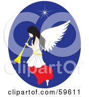 Poster, Art Print Of Pretty Christmas Angel With A Horn Under The North Star