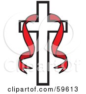 Royalty Free RF Clipart Illustration Of A Red Ribbon Hanging On A White Ross by Rosie Piter