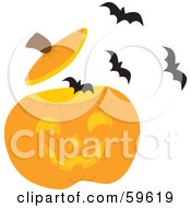 Poster, Art Print Of Swarm Of Bats Flying Out Of A Carved Halloween Pumpkin