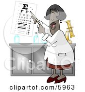 African American Female Eye Doctor Pointing At An Eye Chart Clipart Picture