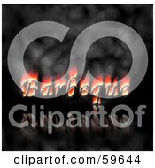 Poster, Art Print Of Flaming Barbeque Word Over Smoke And A Black Reflective Background