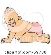 Poster, Art Print Of Little Baby Girl In A Diaper Crawling