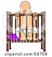 Baby In A Diaper Standing Up In A Crib
