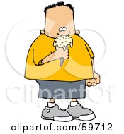 Royalty Free RF Clipart Illustration Of A Little Boy In A Yellow Shirt Eating An Ice Cream Cone