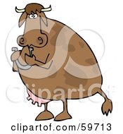Poster, Art Print Of Brown Cow Standing Up And Holding A Horseshoe