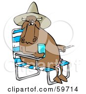 Poster, Art Print Of Brown Cow Sitting In A Chair Wearing A Hat And Holding A Drink