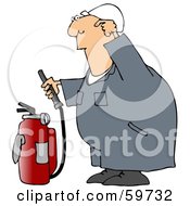 Poster, Art Print Of Industrial Worker Trying To Use A Fire Extinguisher