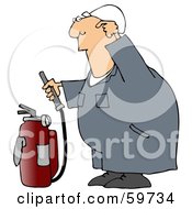 Poster, Art Print Of Industrial Worker Trying To Figure How To Use A Fire Extinguisher