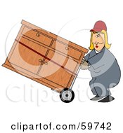 Royalty Free RF Clipart Illustration Of A Worker Woman Delivering A Dresser On A Dolly