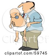 Royalty Free RF Clipart Illustration Of A Father Standing And Holding A Baby And Bottle