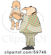 Royalty Free RF Clipart Illustration Of A Dad Proudly Holding Up His Baby