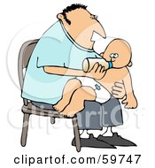 Father Sitting In A Chair And Feeding His Baby