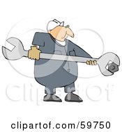 Royalty Free RF Clipart Illustration Of A Male Worker Using A Giant Wrench