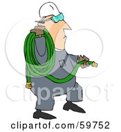 Worker Man Carrying A Green Hose