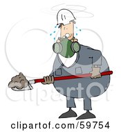 Poster, Art Print Of Sweaty Worker Man Shoveling And Wearing A Respirator