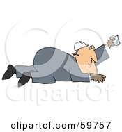 Thirsty Male Worker Holding Up A Cup And Crawling
