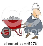 Royalty Free RF Clipart Illustration Of A Male Worker Pushing A Wheelbarrow Full Of Concrete Mix