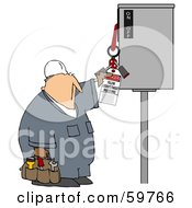 Worker Guy Reading An Electrical Tag