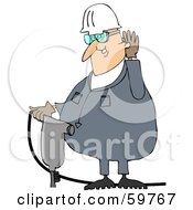 Poster, Art Print Of Male Worker Cupping His Ear And Operating A Jackhammer