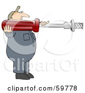 Royalty Free RF Clipart Illustration Of A Male Worker Using A Large Screwdriver
