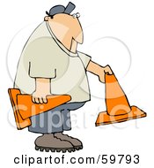 Poster, Art Print Of Man Setting Out Orange Construction Cones