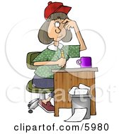 Female Writer Scratching Her Head While Holding A Pencil Clipart Picture