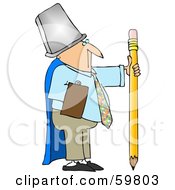 Poster, Art Print Of Businessman Warrior Wearing A Trash Can And Cape Holding A Pencil