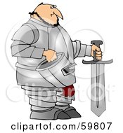 Royalty Free RF Clipart Illustration Of A Chubby Knight In Silver Armor Holding A Sword And Helmet by djart
